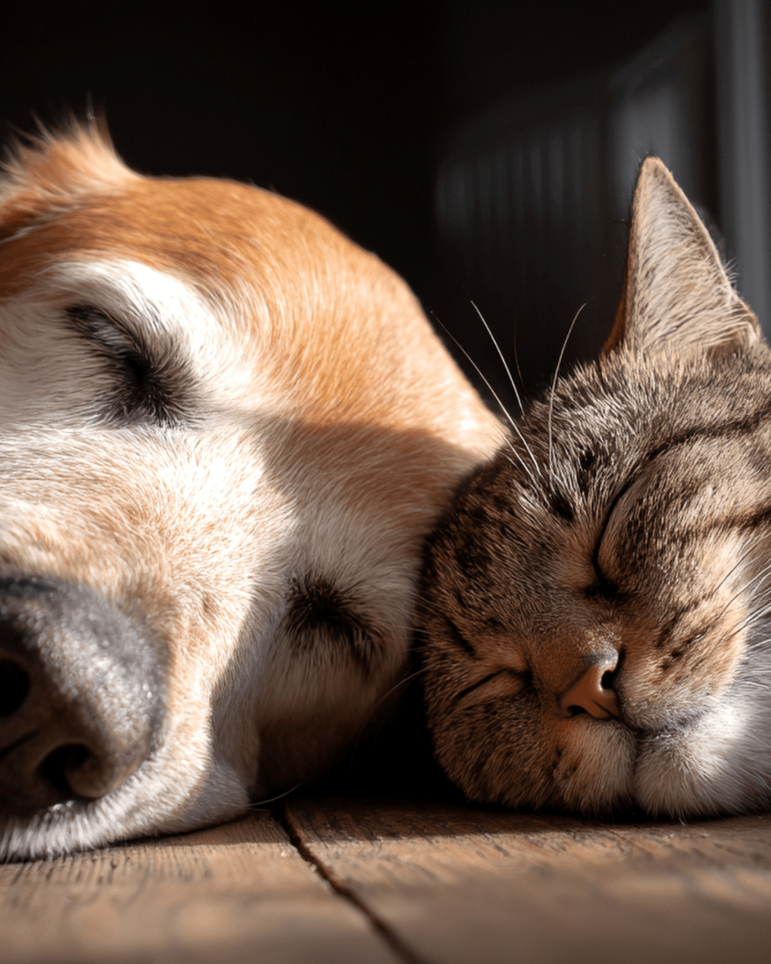 Perro y gato durmiendo juntos